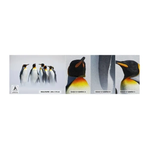 Fotobehang Monster Premium Sand - Ontmoeting in avondjurken - Dieren, pinguïn, Natuur - 100x30 cm