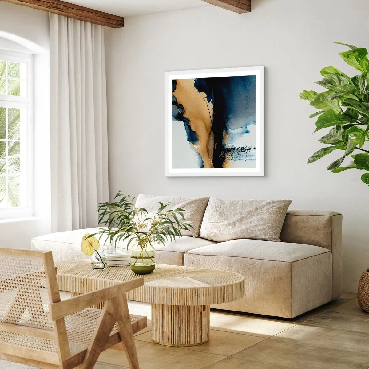 Poster in een witte lijst - Achter het gordijn - 40x40 cm