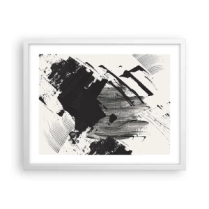 Poster in een witte lijst - Abstractie – expressie van zwart - 50x40 cm
