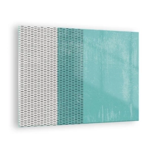 Schilderen op glas - Moderne abstractie in turquoise en witte kleuren - 70x50cm - Een uitgebalanceerde compositie - Moderne wanddecoratie voor woonkamer en slaapkamer ARTTOR