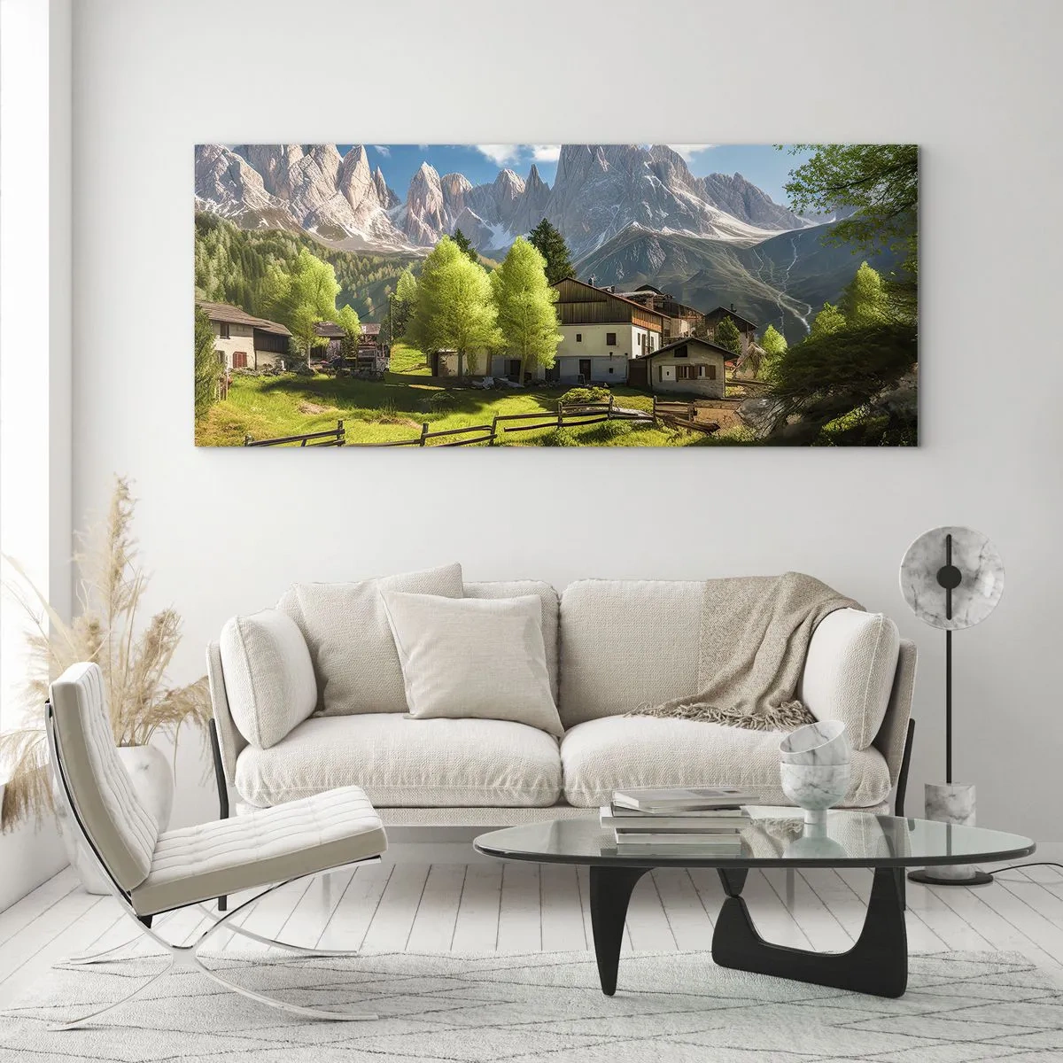 Schilderen op glas - Alpine idylle - 100x40 cm