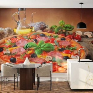 Fotobehang Standard Eco - Met echte Italiaanse smaak - Gastronomie, Pizza, Italië - 400x280 cm