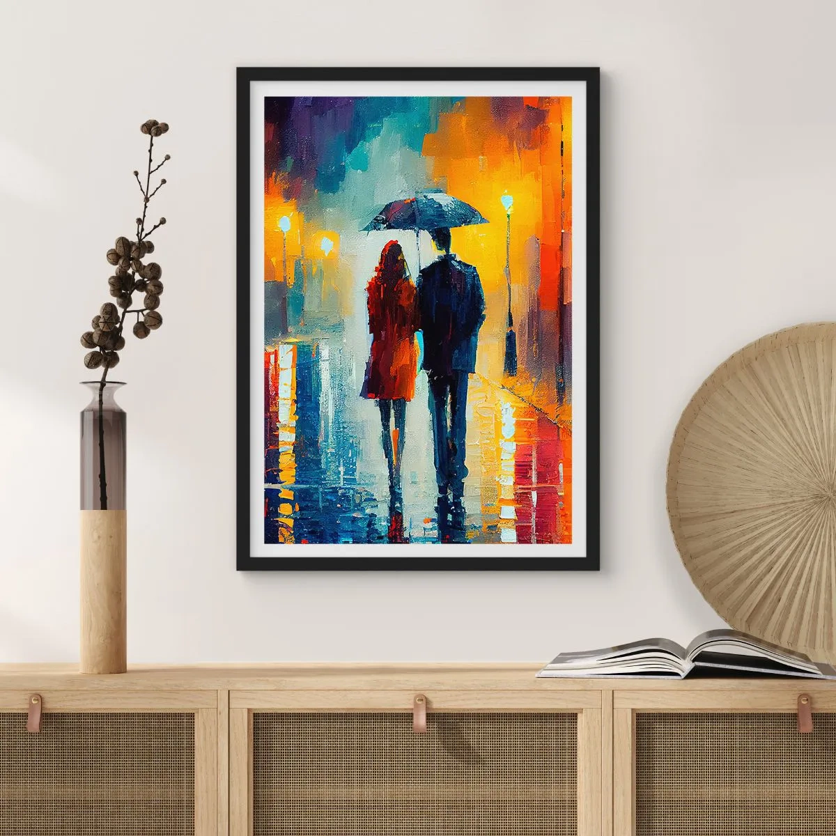 Poster in een zwarte lijst - Samen – een kleurrijke nacht - 30x40 cm