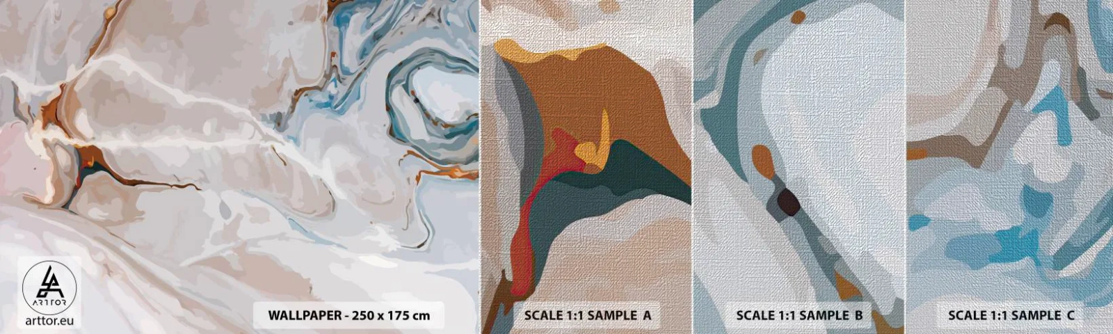 Fotobehang Monster Premium Canvas - Blauw kronkelt onder het wit - Abstractie, Deel, Modern patroon - 100x30 cm