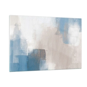 Schilderen op glas - Roze abstractie achter een blauw gordijn - 120x80 cm