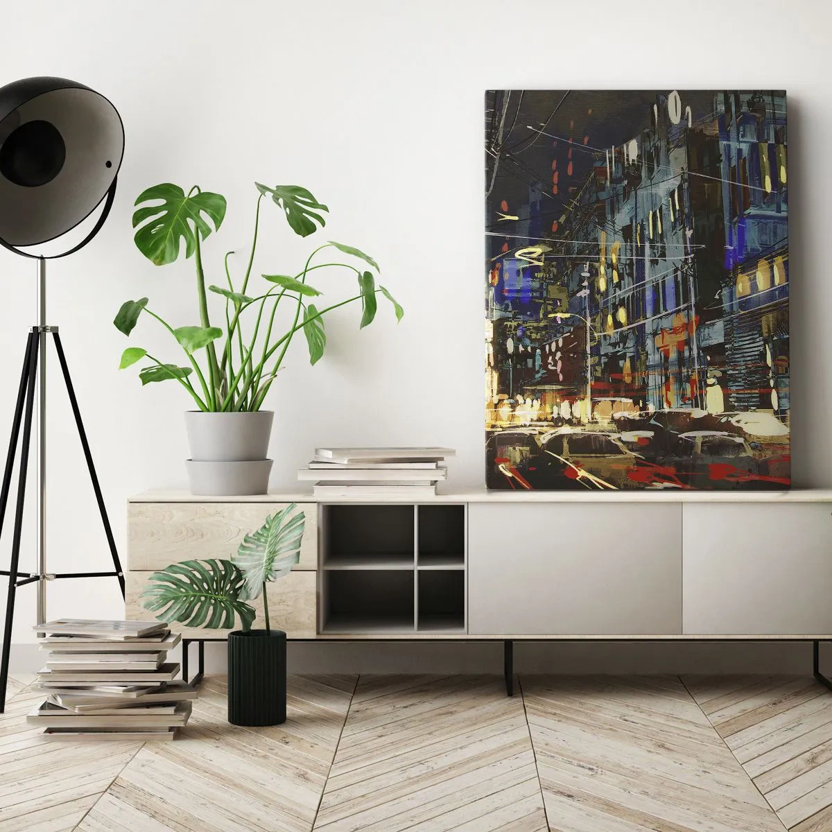 Schilderen op canvas - Avonddrukte op straat - 50x70 cm