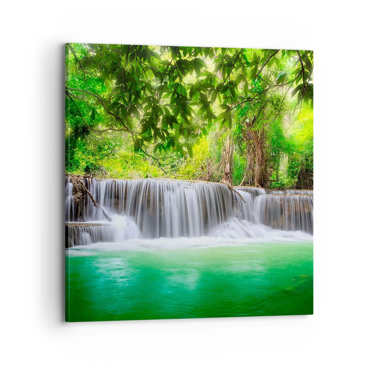 Schilderen op canvas - Een waterval in het groen - 70x70 cm