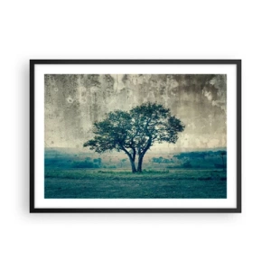 Poster in een zwarte lijst - Een appelboom op een blauw veld? - 70x50 cm