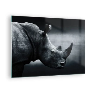 Schilderen op glas - Zwart-witfoto van een neushoorn - 70x50cm - Rechts profiel - Moderne wanddecoratie voor woonkamer en slaapkamer ARTTOR