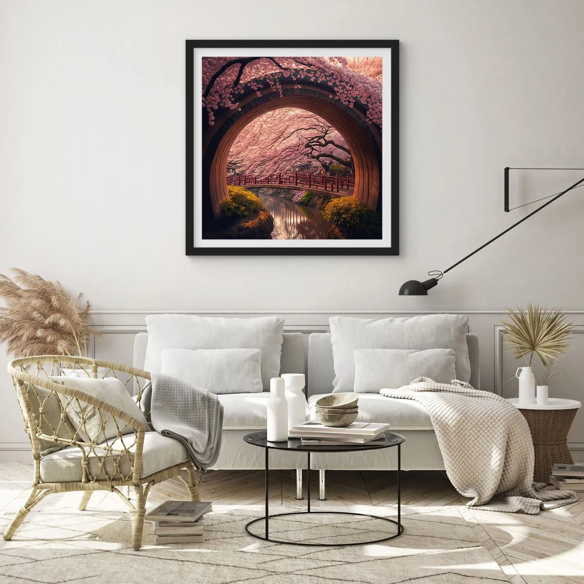 Poster in een zwarte lijst - Japanse lente - 60x60 cm