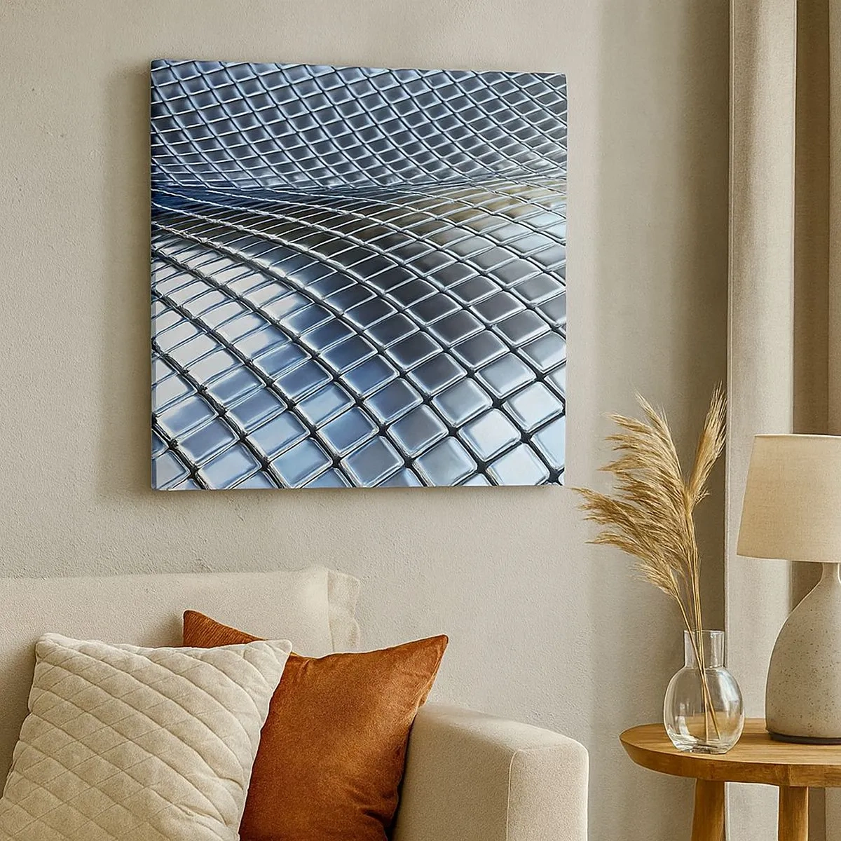 Schilderen op canvas - Metallic zilveren golf - 30x30 cm