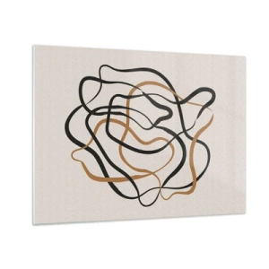 Schilderen op glas - Een abstracte wirwar van lijnen in zwart en bruin. - 70x50cm - Alles ging mis - Moderne wanddecoratie voor woonkamer en slaapkamer ARTTOR