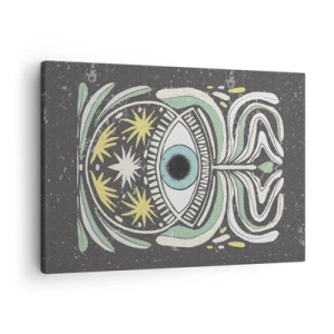 Schilderen op canvas - Een symbolisch oog omgeven door abstracte patronen - 70x50cm - Tribale rituelen - Moderne wanddecoratie voor woonkamer en slaapkamer ARTTOR