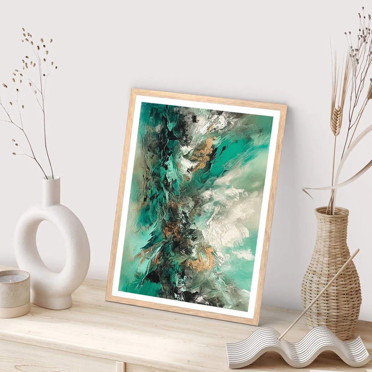 Een poster in een licht eiken lijst - Emerald en zwarte branding - 40x50 cm