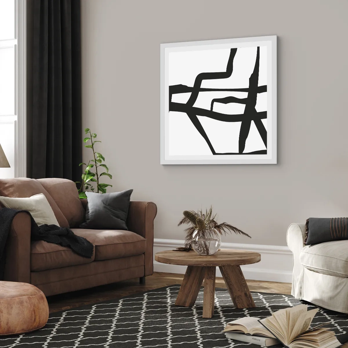 Poster in een witte lijst - Zwart-wit ontwerp - 60x60 cm