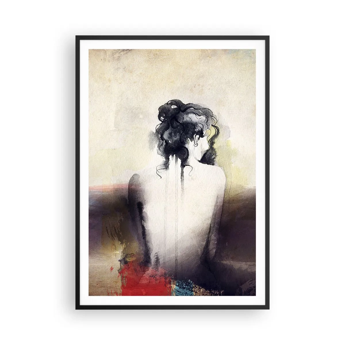 Poster in een zwarte lijst - Vloeiende lijnen, ovale vormen - 70x100 cm
