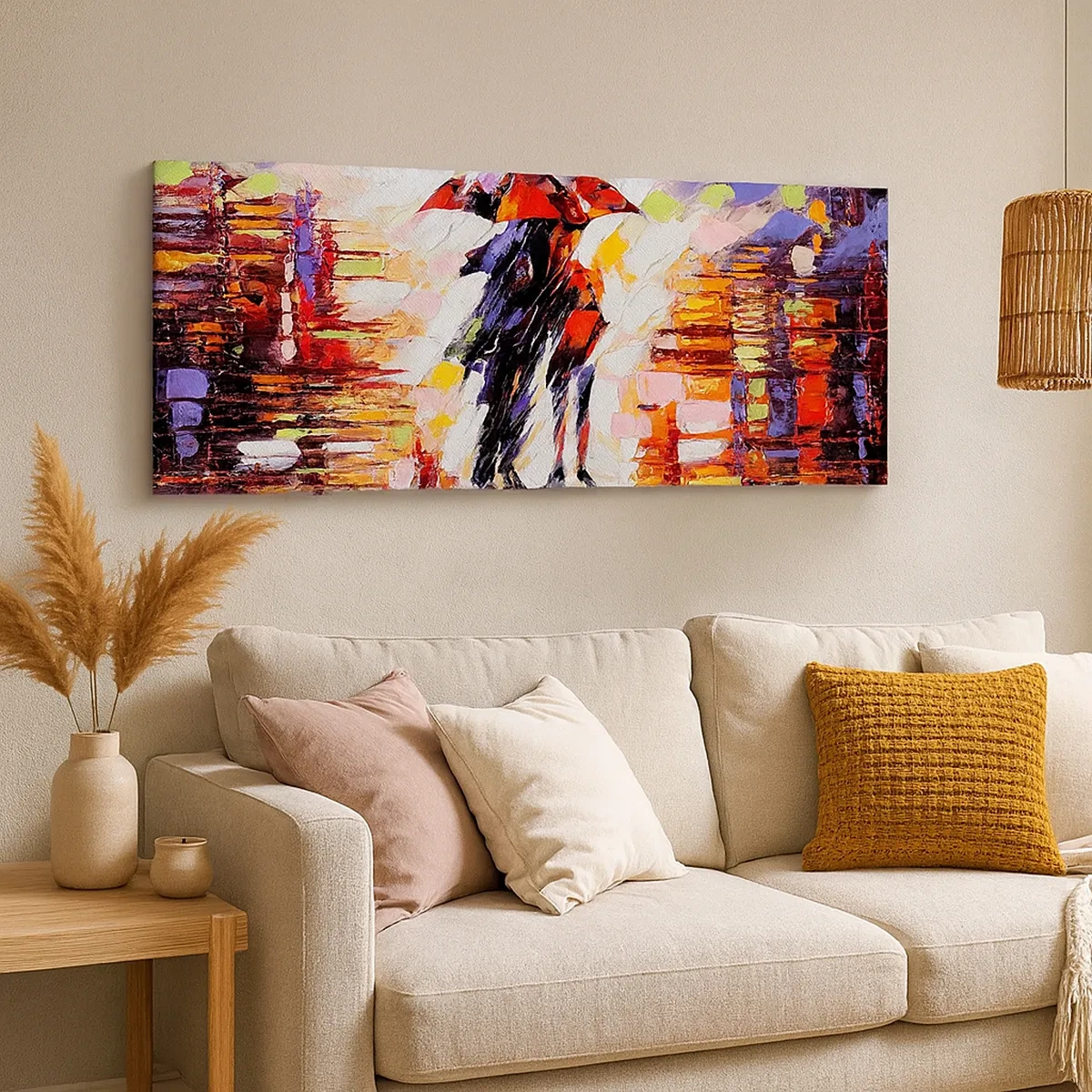 Schilderen op canvas - Samen door de nacht en regen - 30x30 cm