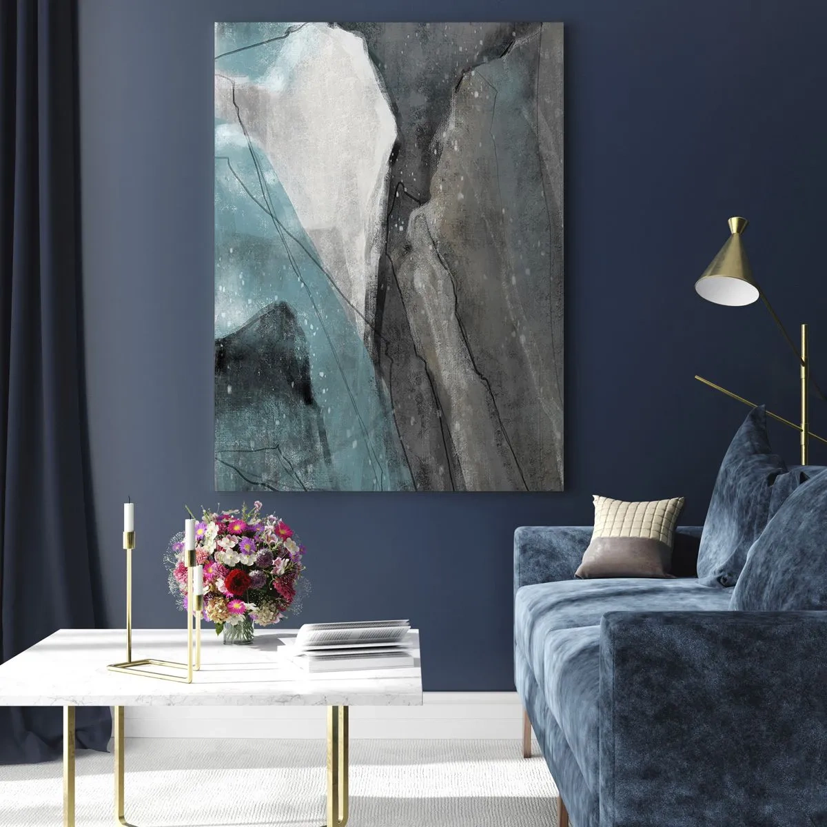 Schilderen op glas - Abstractie: rotsen en ijs - 80x120 cm