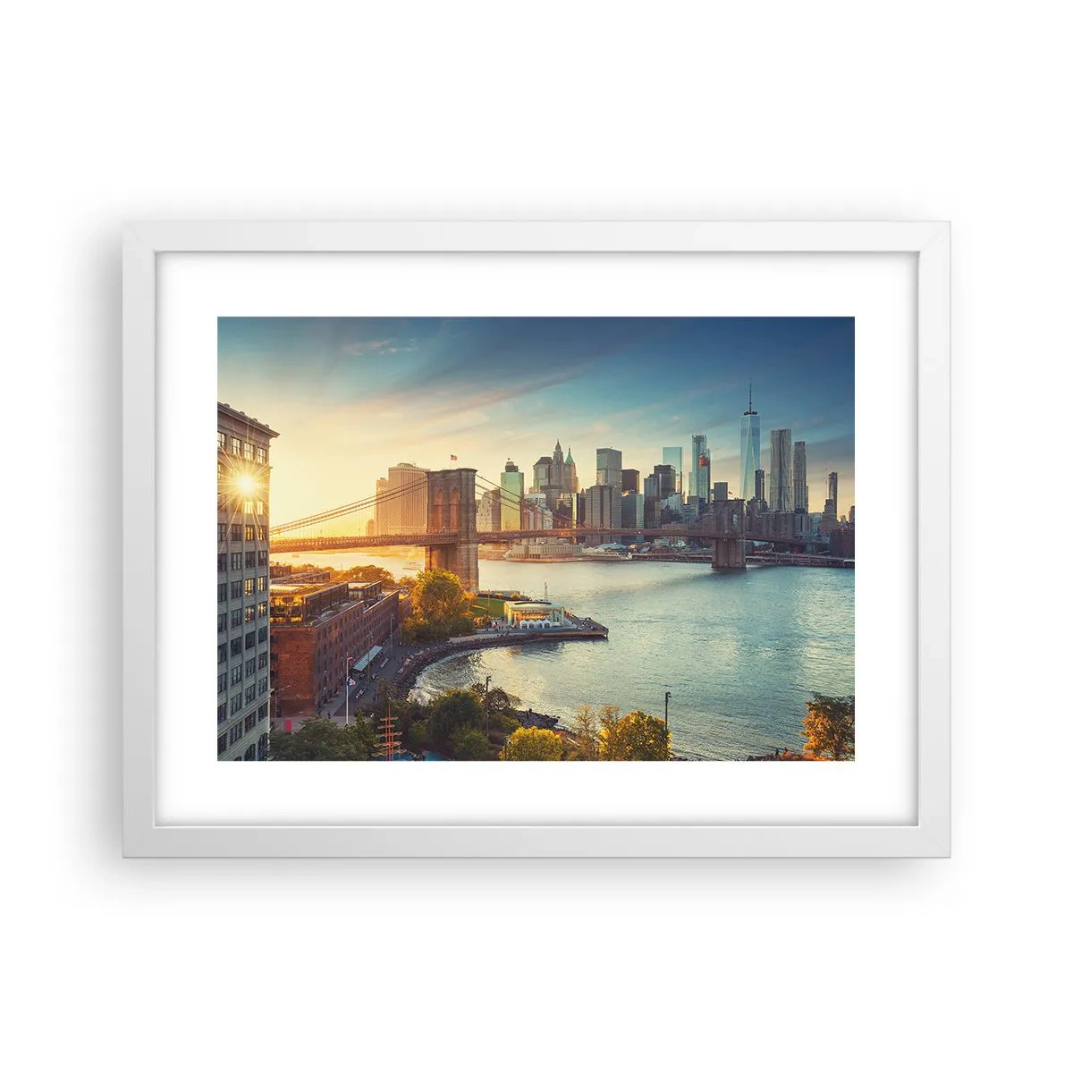 Poster in een witte lijst - Dageraad in de grote stad - 40x30 cm