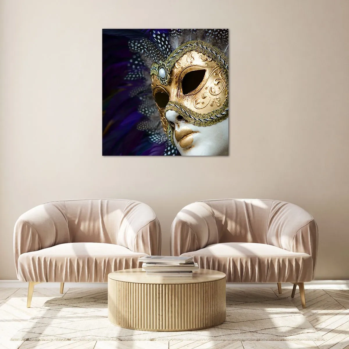 Schilderen op glas - Venetiaans portret in goud - 40x40 cm