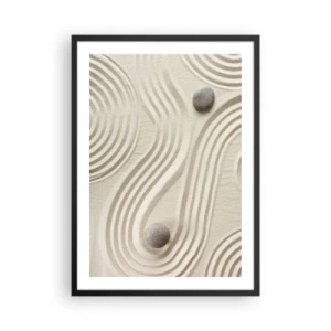 Poster in een zwarte lijst - Een minimalistische compositie van een Japanse Zen-tuin met stenen - 50x70cm - Een vleugje warmte - Moderne wanddecoratie voor woonkamer en slaapkamer ARTTOR