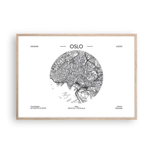 Een poster in een licht eiken lijst - Anatomie van Oslo - 100x70 cm
