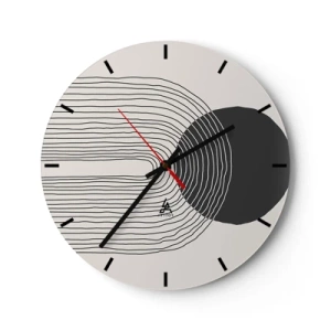 Wandklok - Klok - Abstracte lijnen en een zwarte cirkel op een lichte achtergrond in een grafische compositie - 30x30cm - Bibberen en vertrouwen - Moderne wanddecoratie voor woonkamer, keuken en slaapkamer ARTTOR