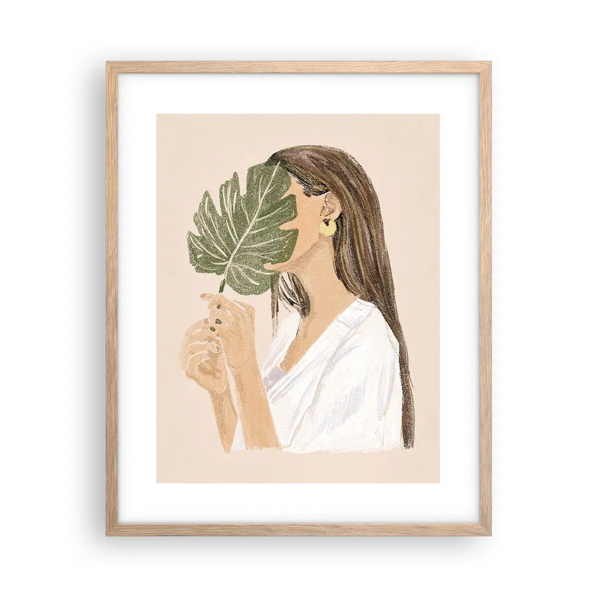 Een poster in een licht eiken lijst - Mysterieus portret met een waaier - 40x50 cm