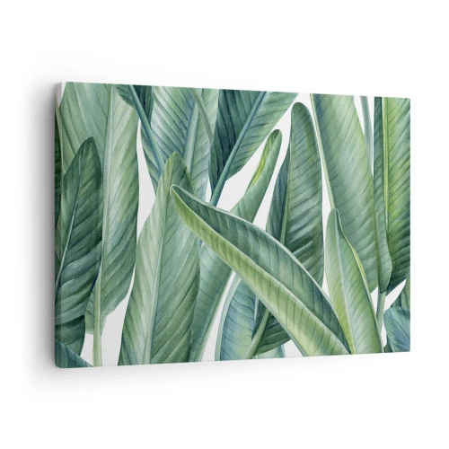 Schilderen op canvas - Groene bladeren in een minimalistische, botanische stijl - 70x50cm - Groen zelf - Moderne wanddecoratie voor woonkamer en slaapkamer ARTTOR