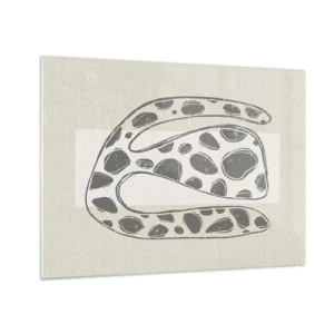 Schilderen op glas - Een fantasierijke organische vorm in grijstinten op beige - 70x50cm - Een vreemd wezen - Moderne wanddecoratie voor woonkamer en slaapkamer ARTTOR