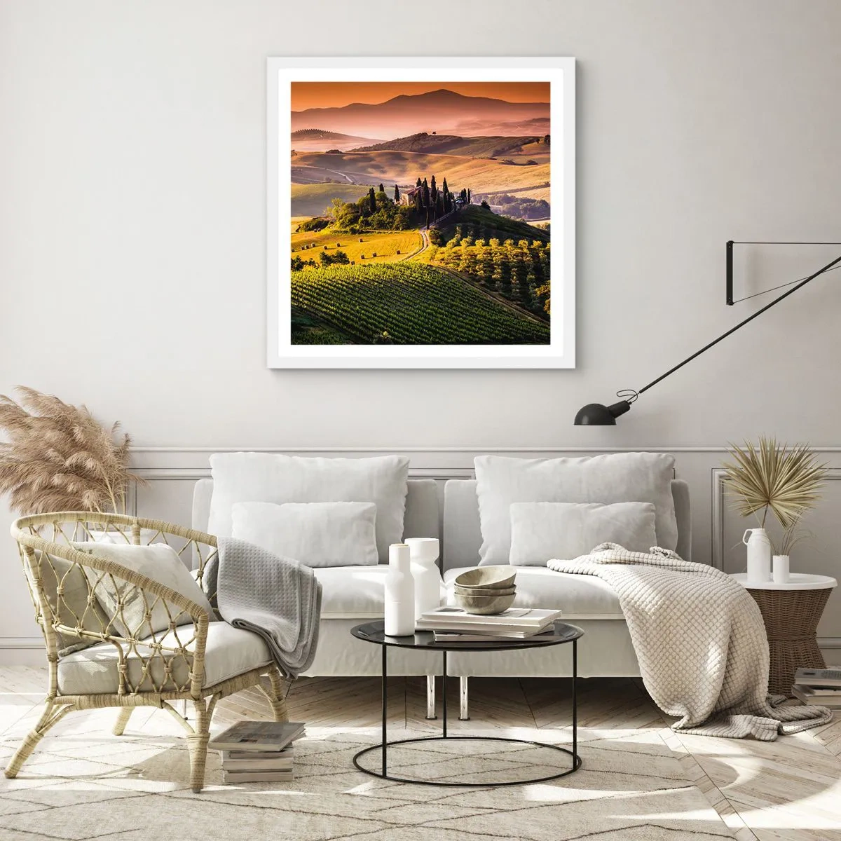 Poster in een witte lijst - Arcadia - het Toscaanse landschap - 60x60 cm