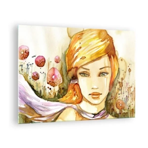 Schilderen op glas - Portret van een vrouw in aquarelstijl met abstractie - 70x50cm - Een smaragdgroene look die woede kalmeert - Moderne wanddecoratie voor woonkamer en slaapkamer ARTTOR