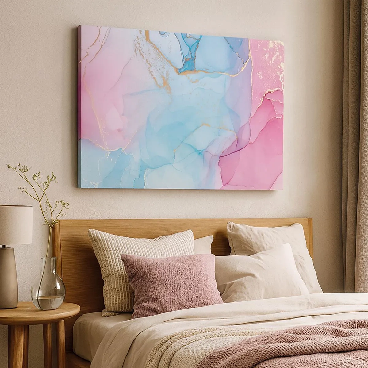 Schilderen op canvas - Abstracte pastelpatronen met gouden accenten - 70x50cm - Ontmoeting en interpenetratie - Moderne wanddecoratie voor woonkamer en slaapkamer ARTTOR