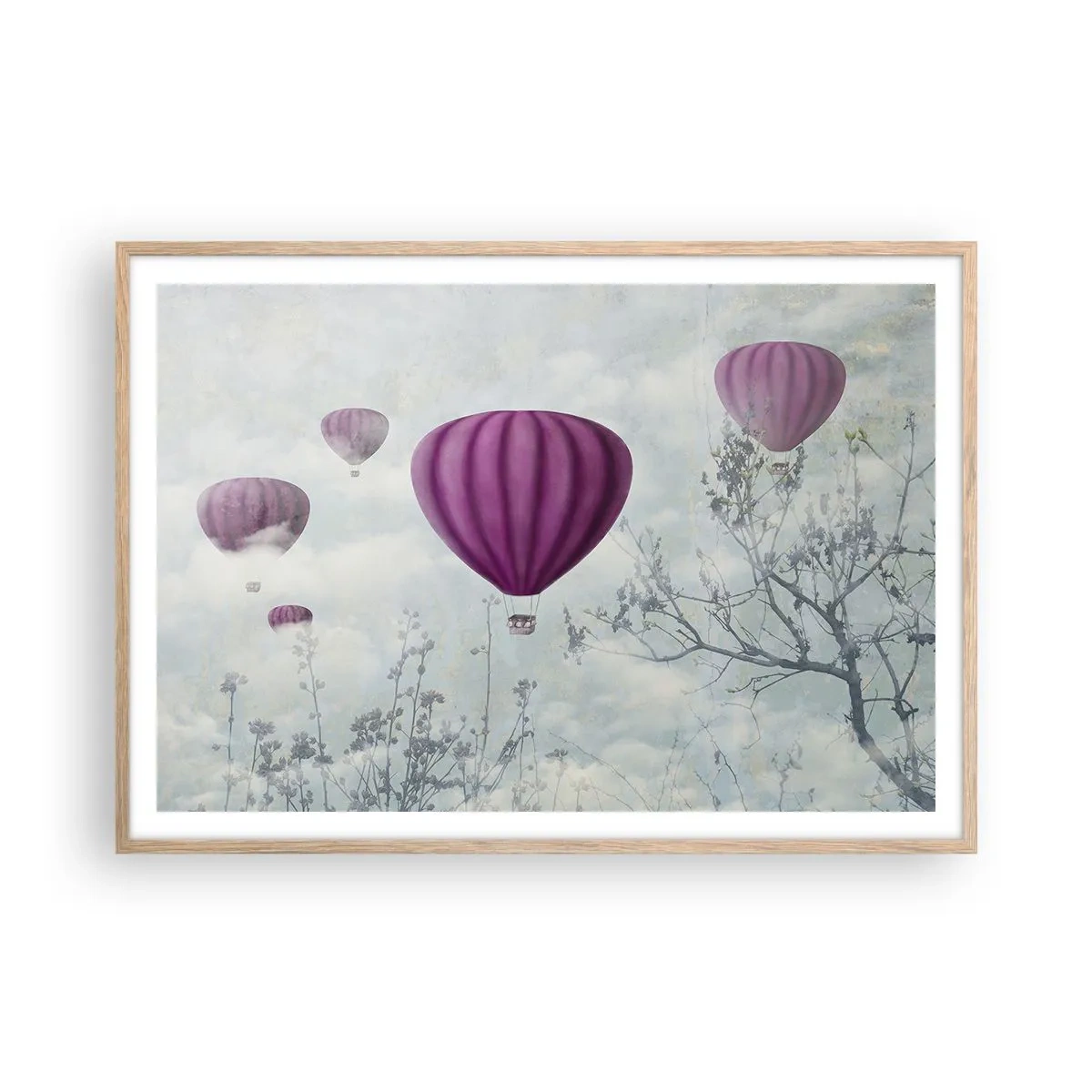 Een poster in een licht eiken lijst - Als schepen in de lucht - 100x70 cm