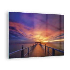 Schilderen op glas - De pier tegen de achtergrond van de zonsondergang - 70x50cm - Zonder einde - Moderne wanddecoratie voor woonkamer en slaapkamer ARTTOR