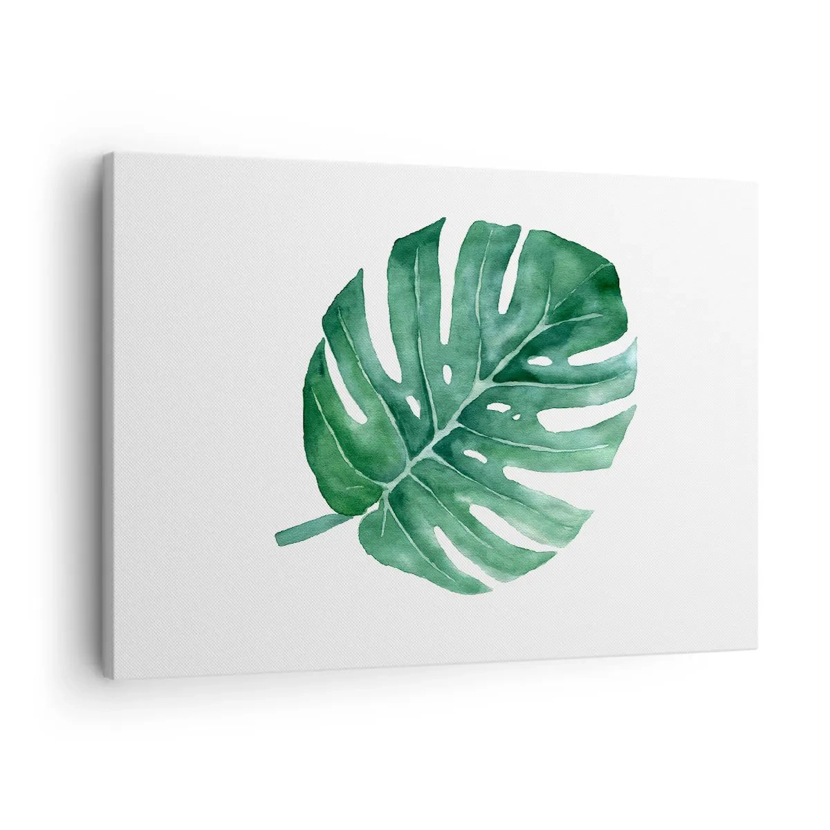 Schilderen op canvas - Groen monsterablad in minimalistische stijl - 70x50cm - Groen concept - Moderne wanddecoratie voor woonkamer en slaapkamer ARTTOR
