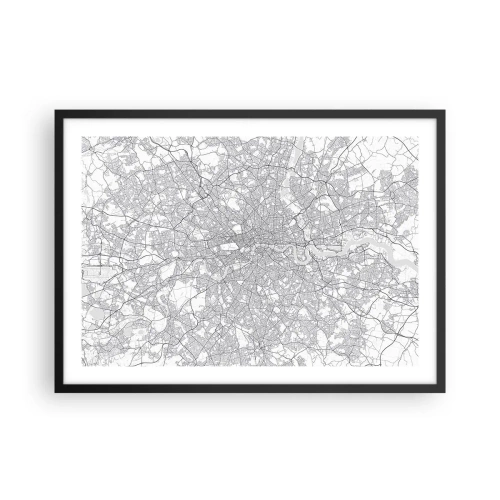 Poster in een zwarte lijst - Kaart van het doolhof van Londen - 70x50 cm