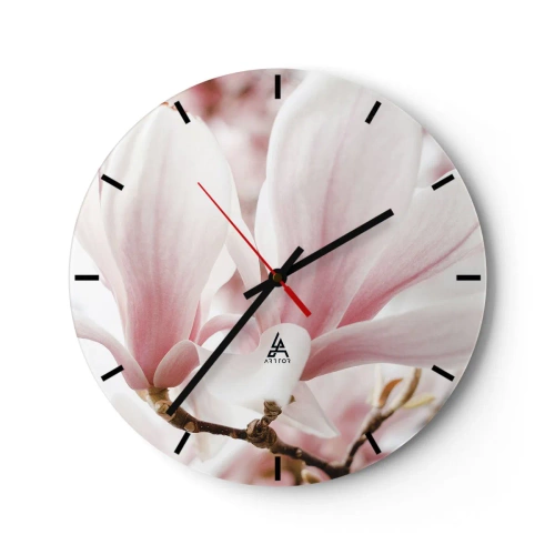 Wandklok - Klok - Delicate magnolia's in tinten roze en wit - 30x30cm - Een overvloed aan tederheid - Moderne wanddecoratie voor woonkamer, keuken en slaapkamer ARTTOR