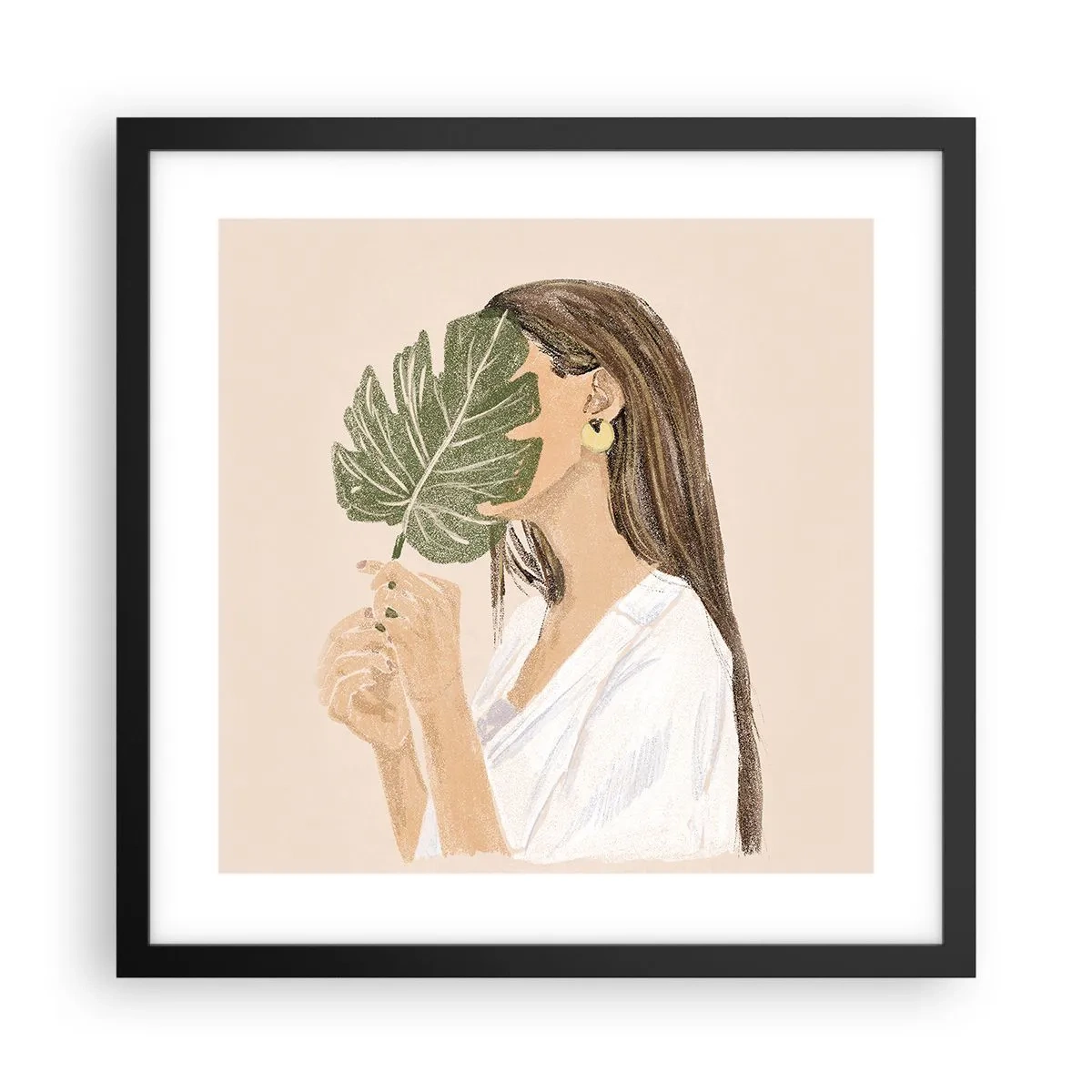 Poster in een zwarte lijst - Mysterieus portret met een waaier - 40x40 cm