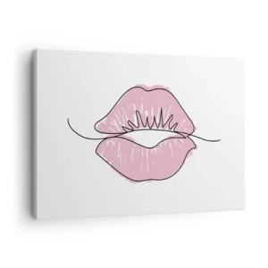Schilderen op canvas - Minimalistische liptekening in een roze tint - 70x50cm - Klaar om te kussen? - Moderne wanddecoratie voor woonkamer en slaapkamer ARTTOR