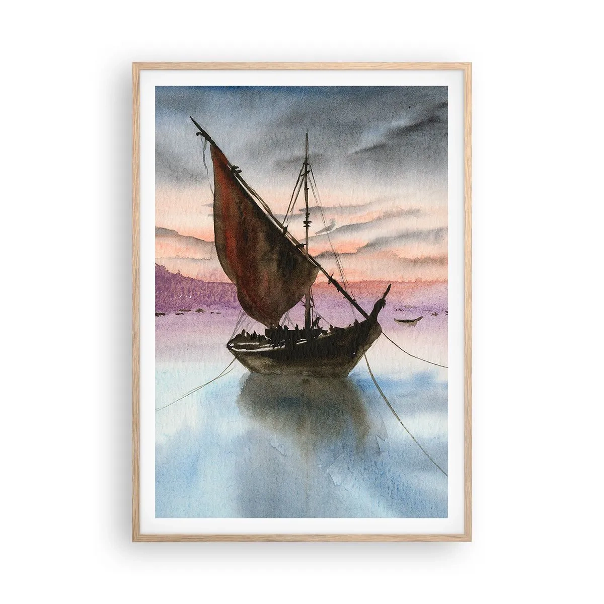 Een poster in een licht eiken lijst - Avond in de haven - 70x100 cm
