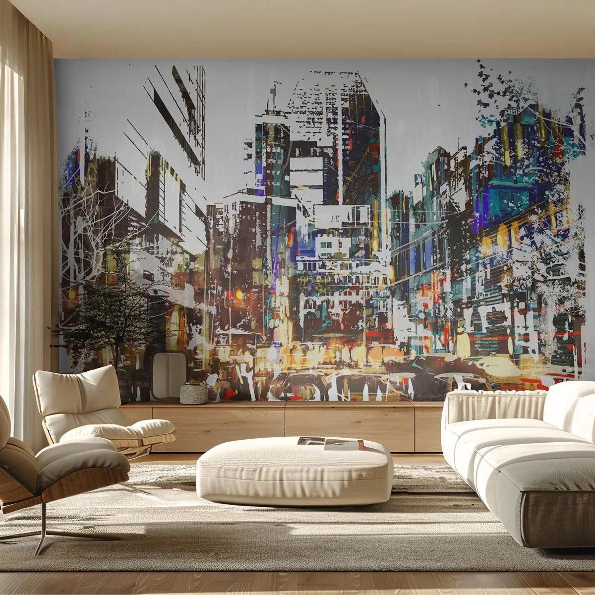 Fotobehang Standard Eco - Een glinsterende stad - Stad, Architectuur, Grafisch - 400x280 cm