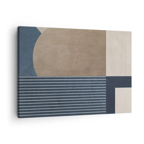 Schilderen op canvas - Geometrische figuren in tinten beige en marineblauw met lijnen - 70x50cm - Een compositie van eenvoud en rondheid - Moderne wanddecoratie voor woonkamer en slaapkamer ARTTOR