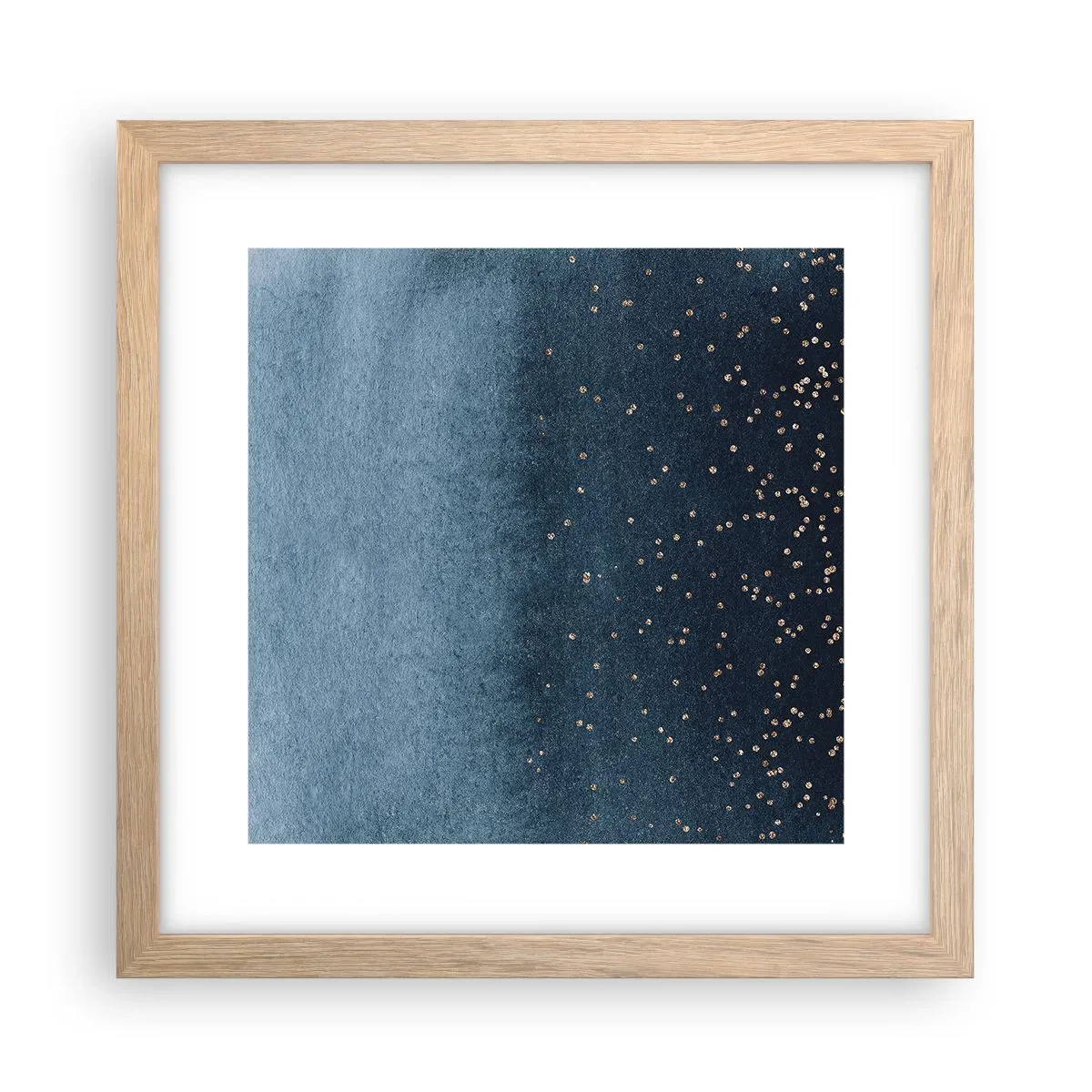 Een poster in een licht eiken lijst - Samenstelling - blauwe fasen - 30x30 cm