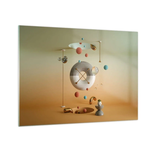 Schilderen op glas - Geometrische figuren in pastelkleuren in een abstracte ruimte - 70x50cm - Er kan van alles gebeuren - Moderne wanddecoratie voor woonkamer en slaapkamer ARTTOR