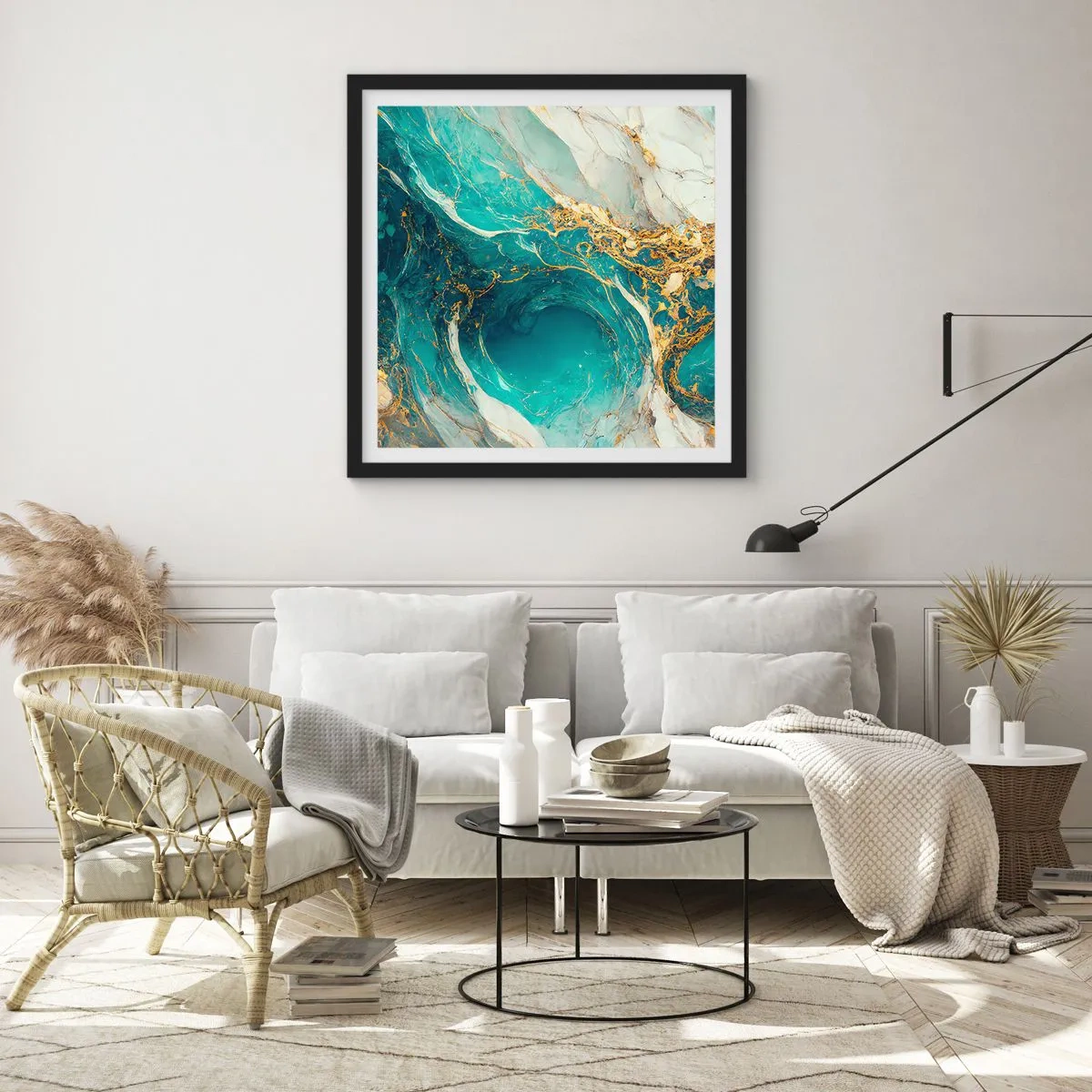 Poster in een zwarte lijst - Compositie met goudaders - 30x30 cm