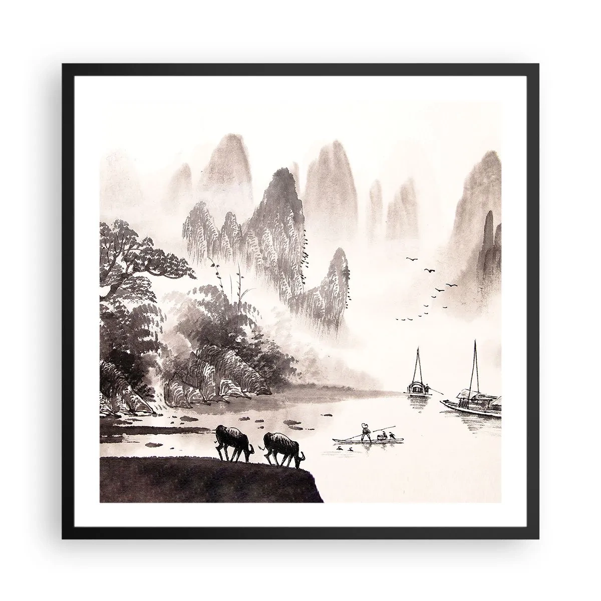 Poster in een zwarte lijst - Het exotische alledaagse leven van het Oosten - 60x60 cm