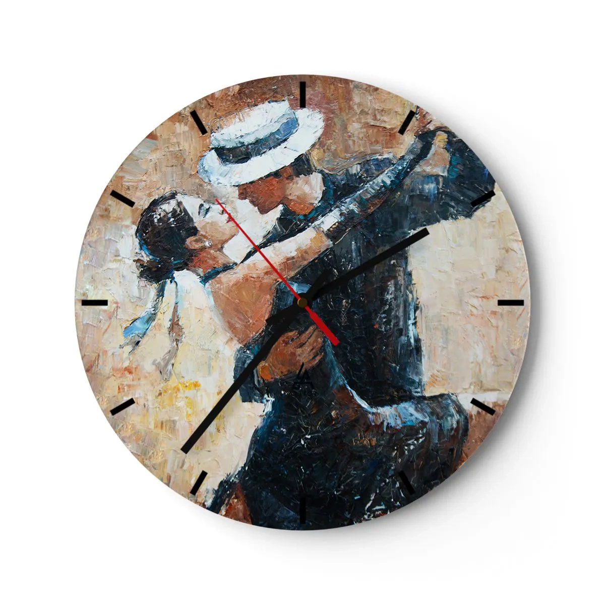 Wandklok - Klok - Een paar dansend in elegante outfits, met een hoed en een dynamische pose - 30x30cm - A la Rudolf Valentino - Moderne wanddecoratie voor woonkamer, keuken en slaapkamer ARTTOR