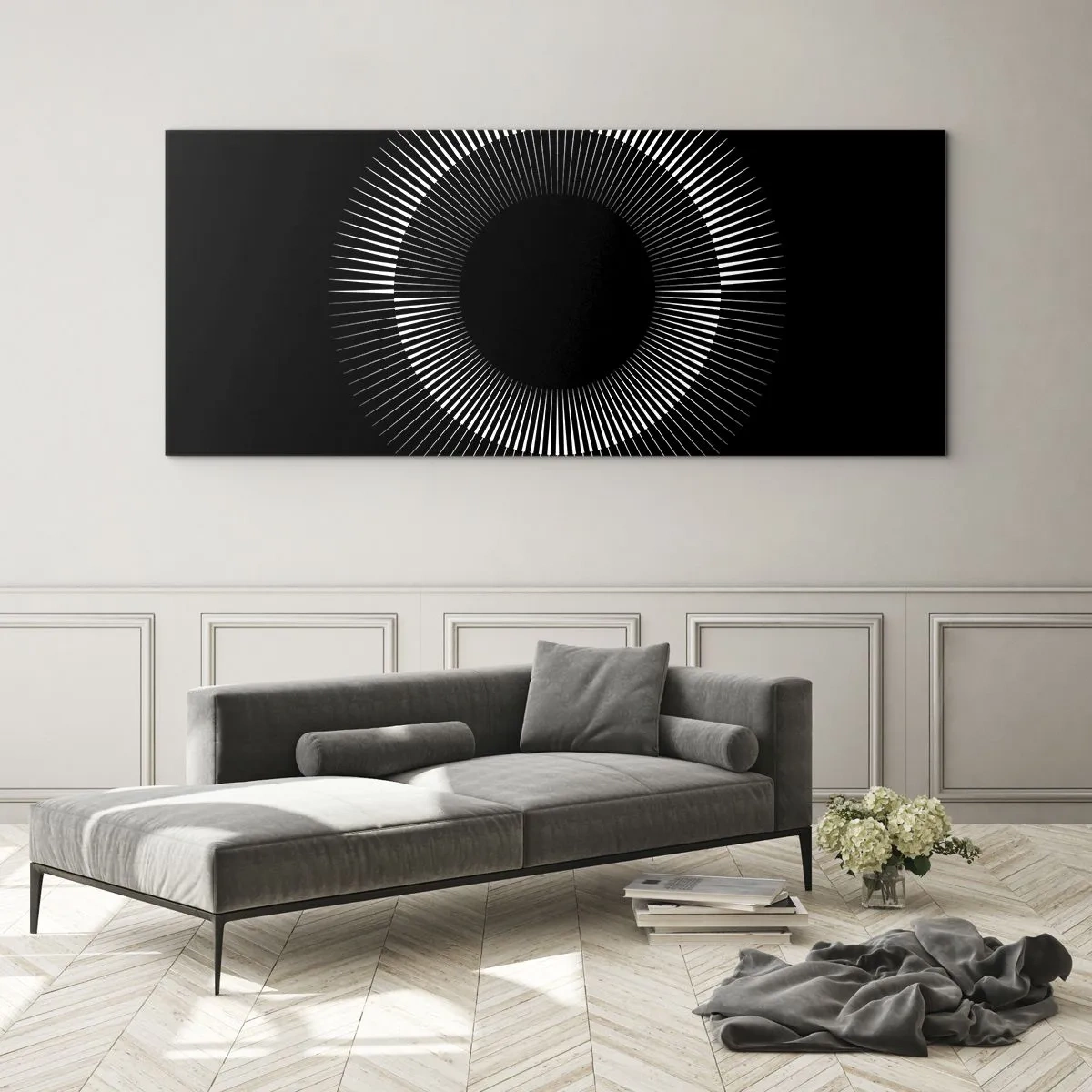 Schilderen op glas - Zwarte zon - 100x40 cm