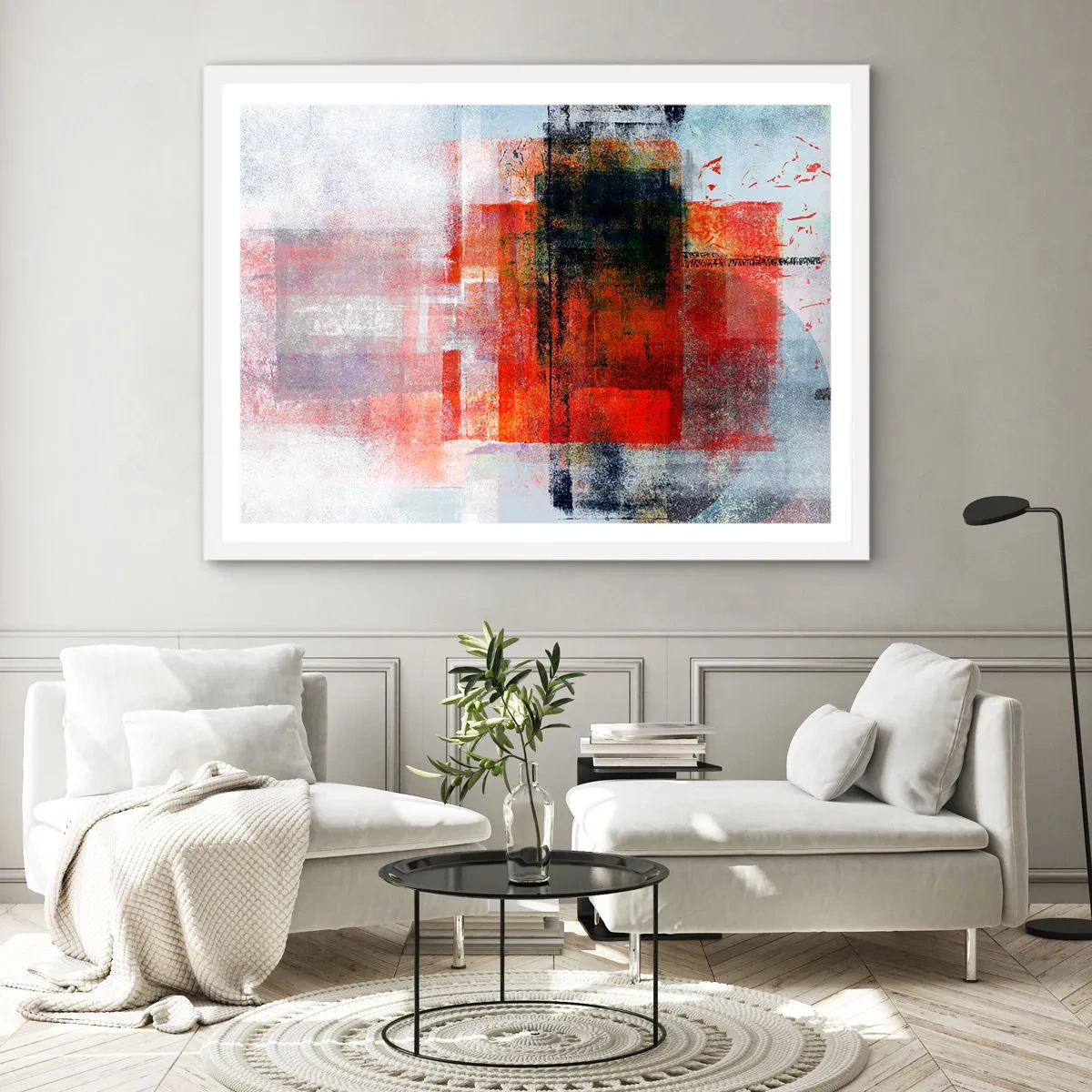 Poster in een witte lijst - Een gloeiende compositie  - 100x70 cm